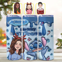 Load image into Gallery viewer, Personalized Merry Stitchmas Skinny Tumbler Custom Gift for Christmas
