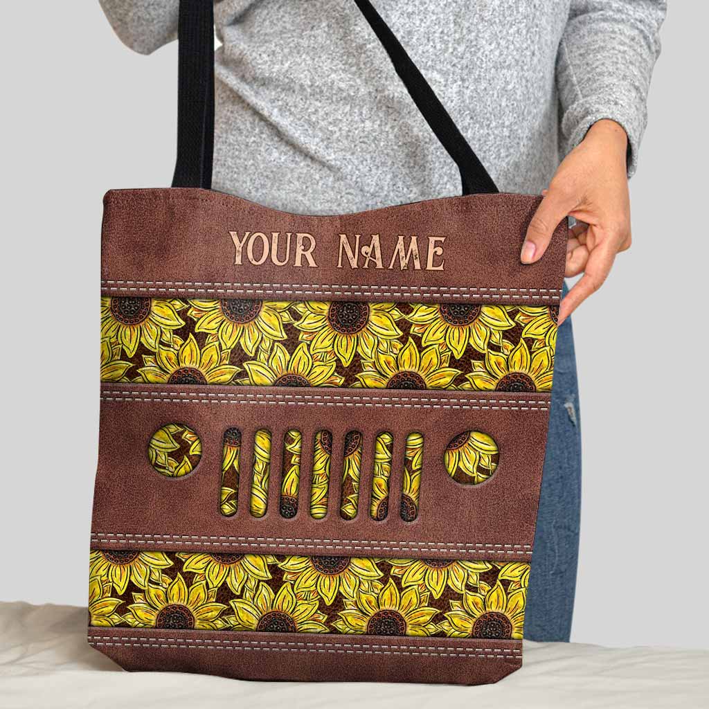 Personalized Sunflower Tote Bag Custom Name Gift for Mom