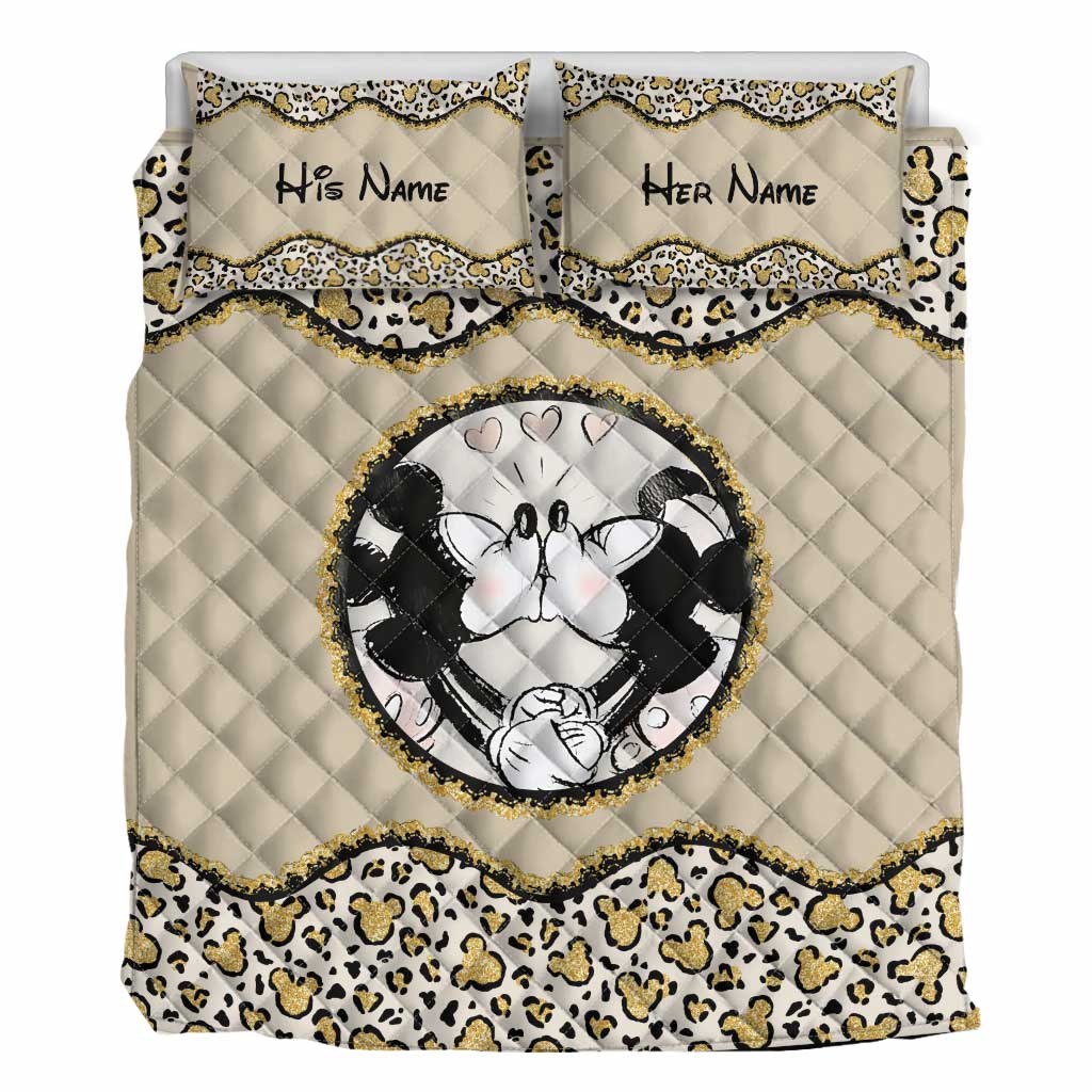 Personalized Couple Mouse Quilt Set Custom Names Gift