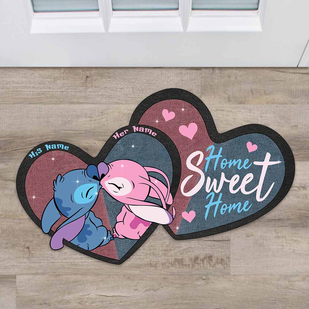 Personalized Couple Ohana Shaped Doormat Custom Name Gift for Home
