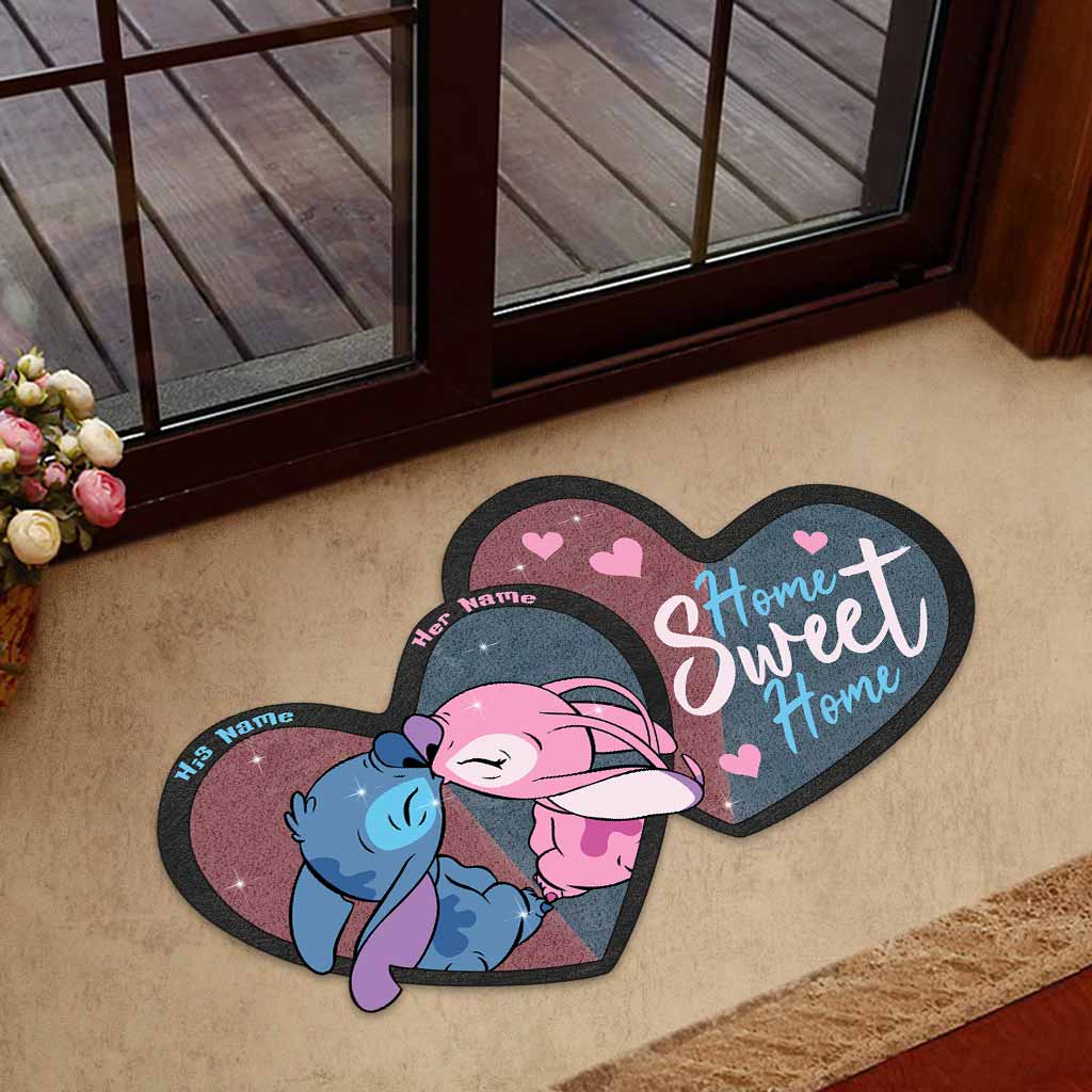 Personalized Couple Ohana Shaped Doormat Custom Name Gift for Home