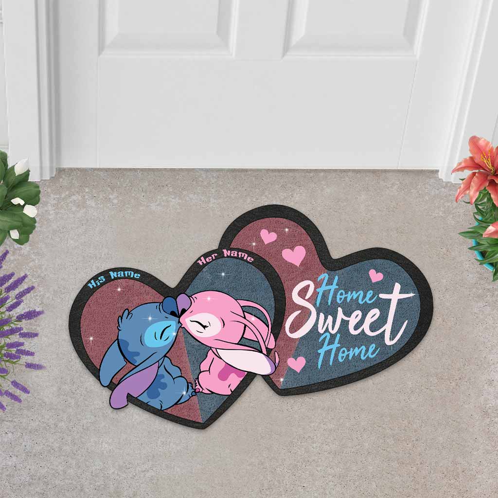 Personalized Couple Ohana Shaped Doormat Custom Name Gift for Home