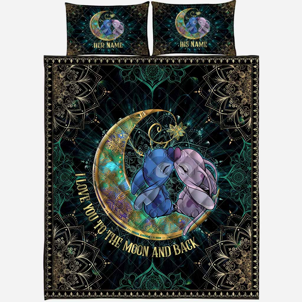 Personalized I Love You To The Moon And Back Quilt Set - Unique Couple Gift