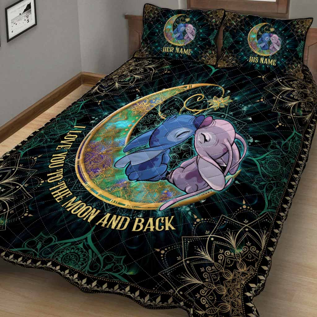 Personalized I Love You To The Moon And Back Quilt Set - Unique Couple Gift