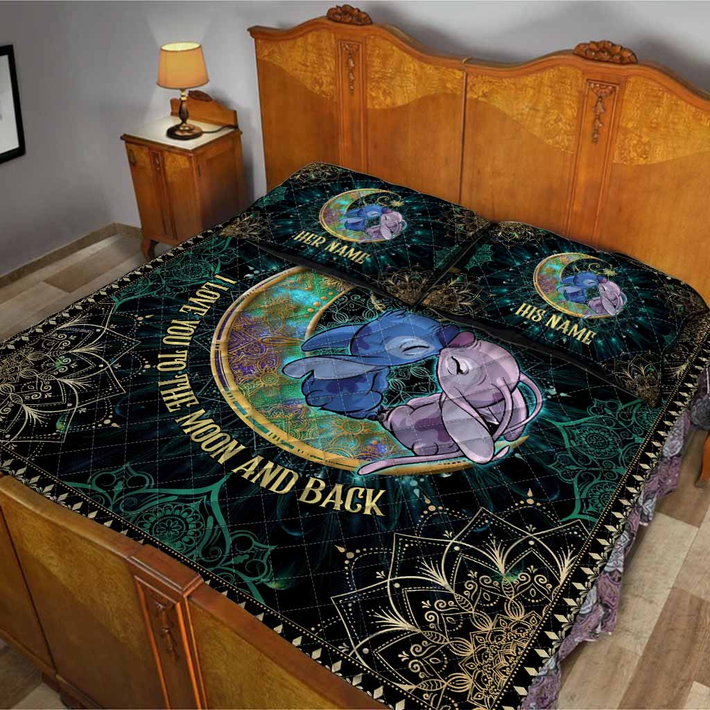 Personalized I Love You To The Moon And Back Quilt Set - Unique Couple Gift