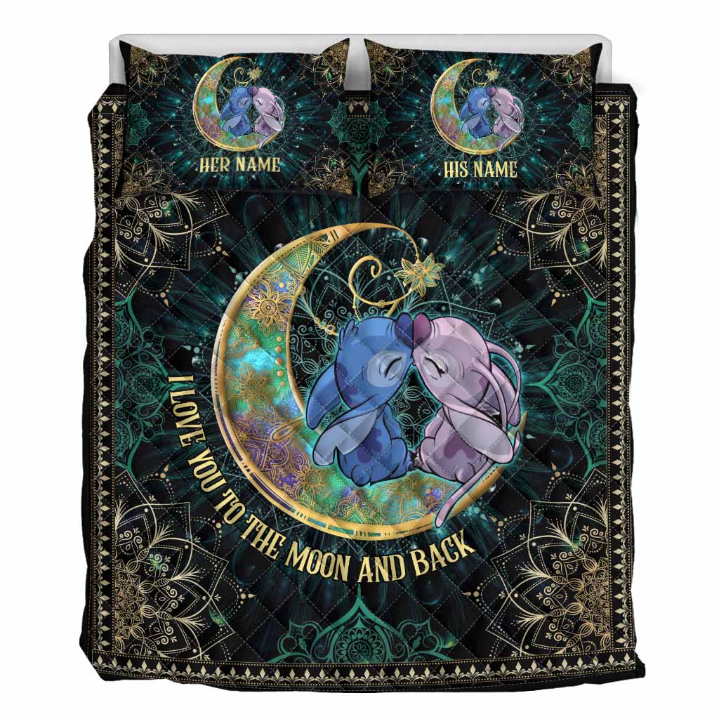 Personalized I Love You To The Moon And Back Quilt Set - Unique Couple Gift