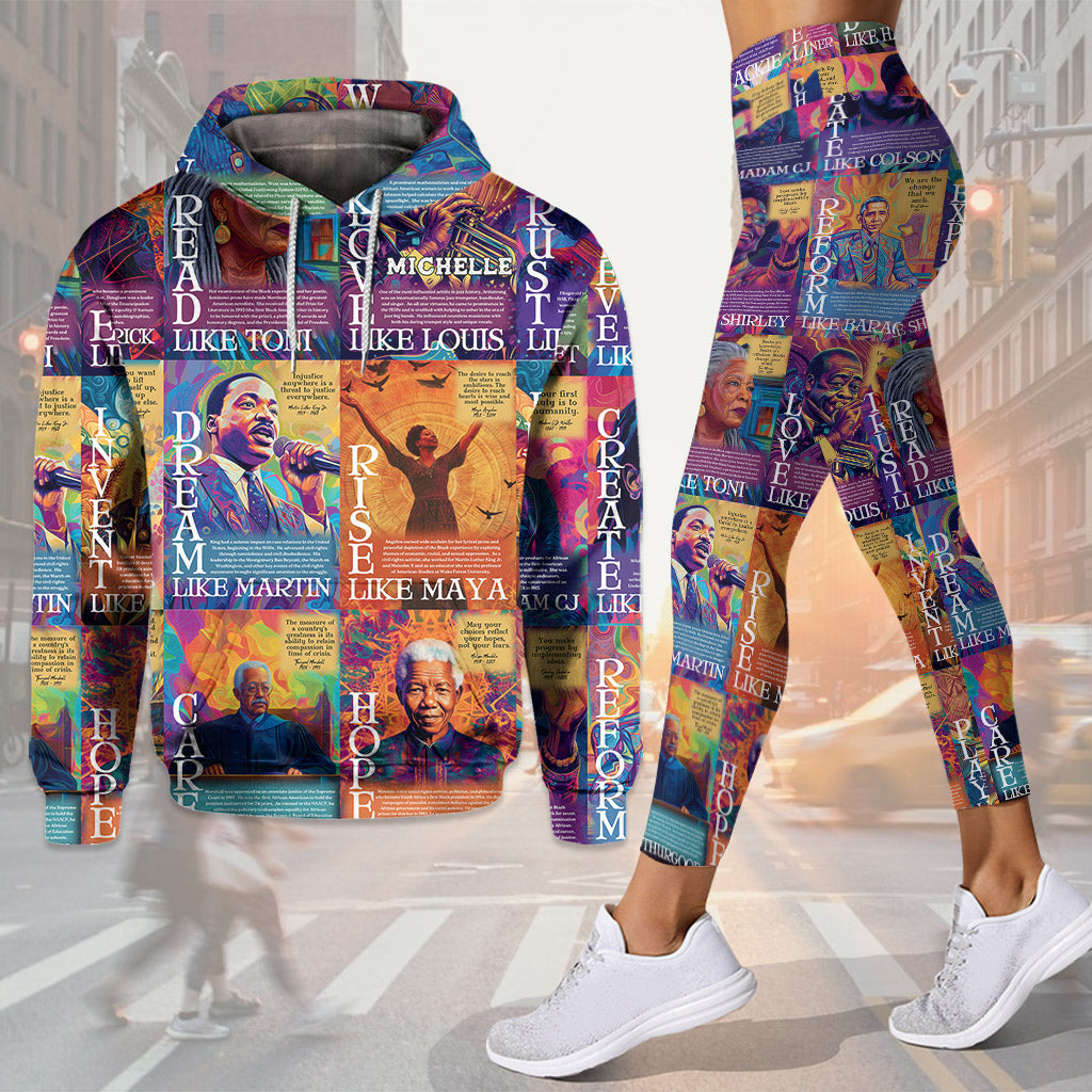 Personalized African American Hoodie and Leggings Set - Customizable Dream Like Martin Rise Like Maya Gift