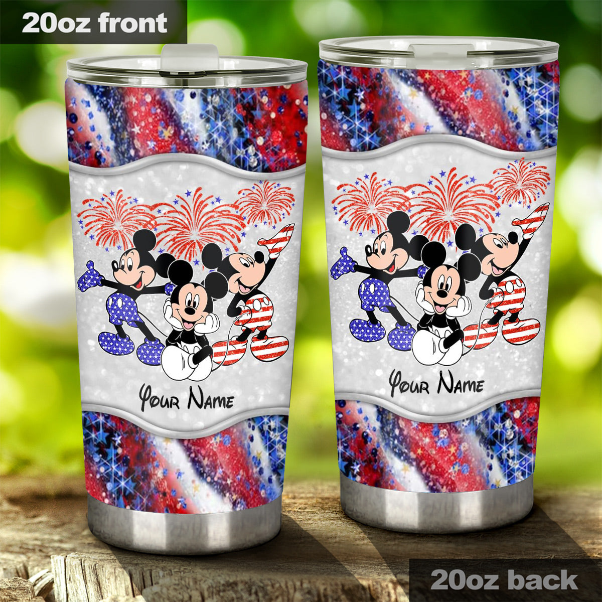 Personalized 4th of July Tumbler with Mickey Mouse Design