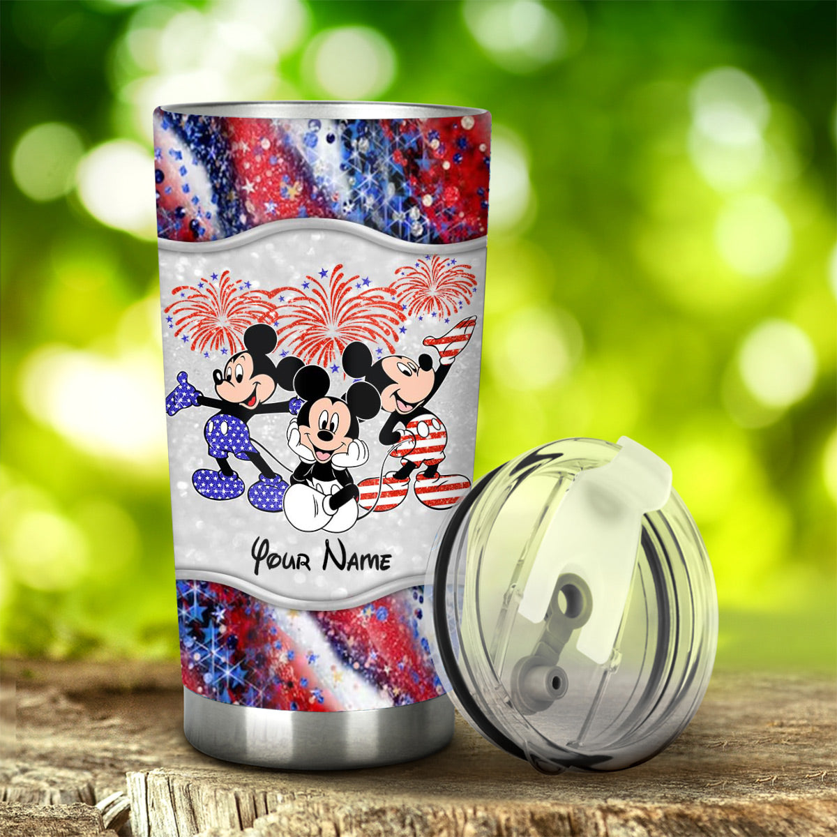 Personalized 4th of July Tumbler with Mickey Mouse Design