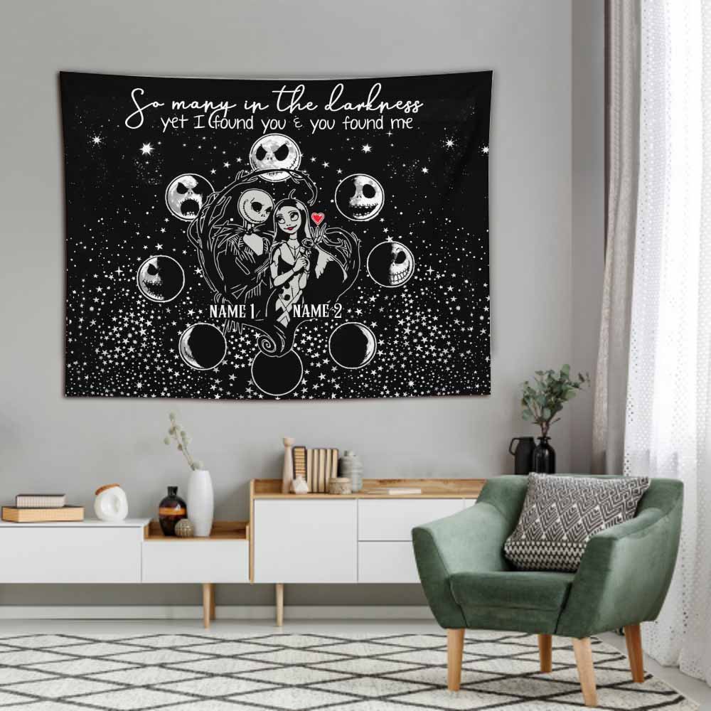 Personalized Horror Inspired Couple Wall Tapestry Custom Names Gift
