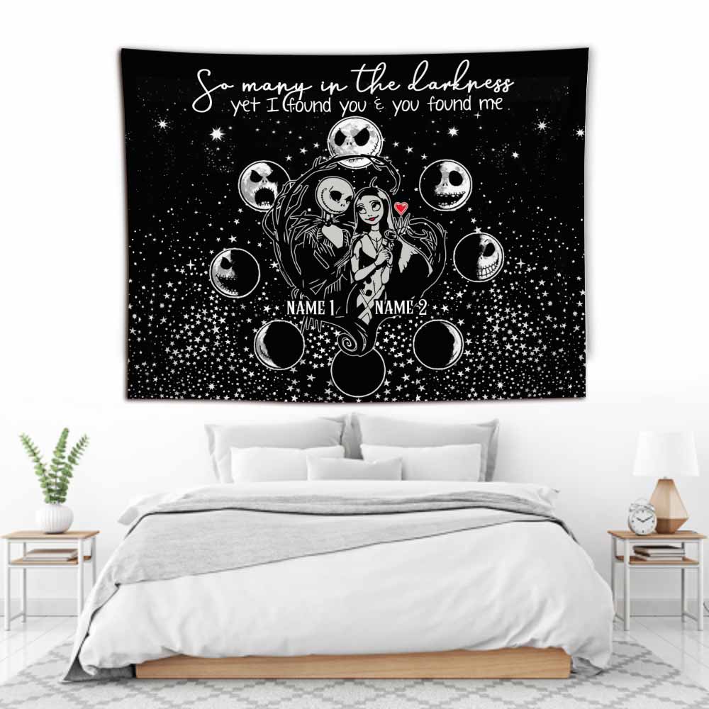 Personalized Horror Inspired Couple Wall Tapestry Custom Names Gift