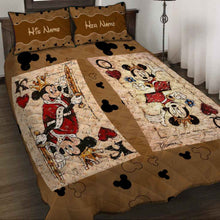 Load image into Gallery viewer, Personalized Couple Mouse Quilt Set with Leather Print for Anniversary or Valentine's Day
