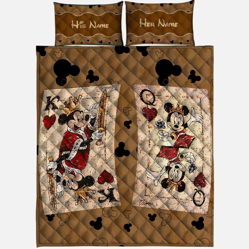 Personalized Couple Mouse Quilt Set with Leather Print for Anniversary or Valentine's Day