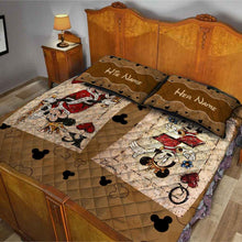 Load image into Gallery viewer, Personalized Couple Mouse Quilt Set with Leather Print for Anniversary or Valentine's Day
