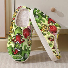 Load image into Gallery viewer, Personalized Christmas Slippers with Grinch Design for Adults | Cozy Holiday Gift
