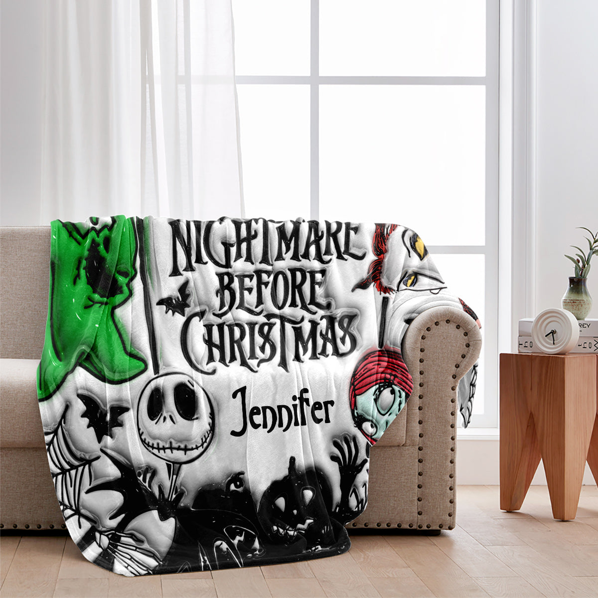 Personalized Nightmare Before Christmas Blanket Gift for Kids