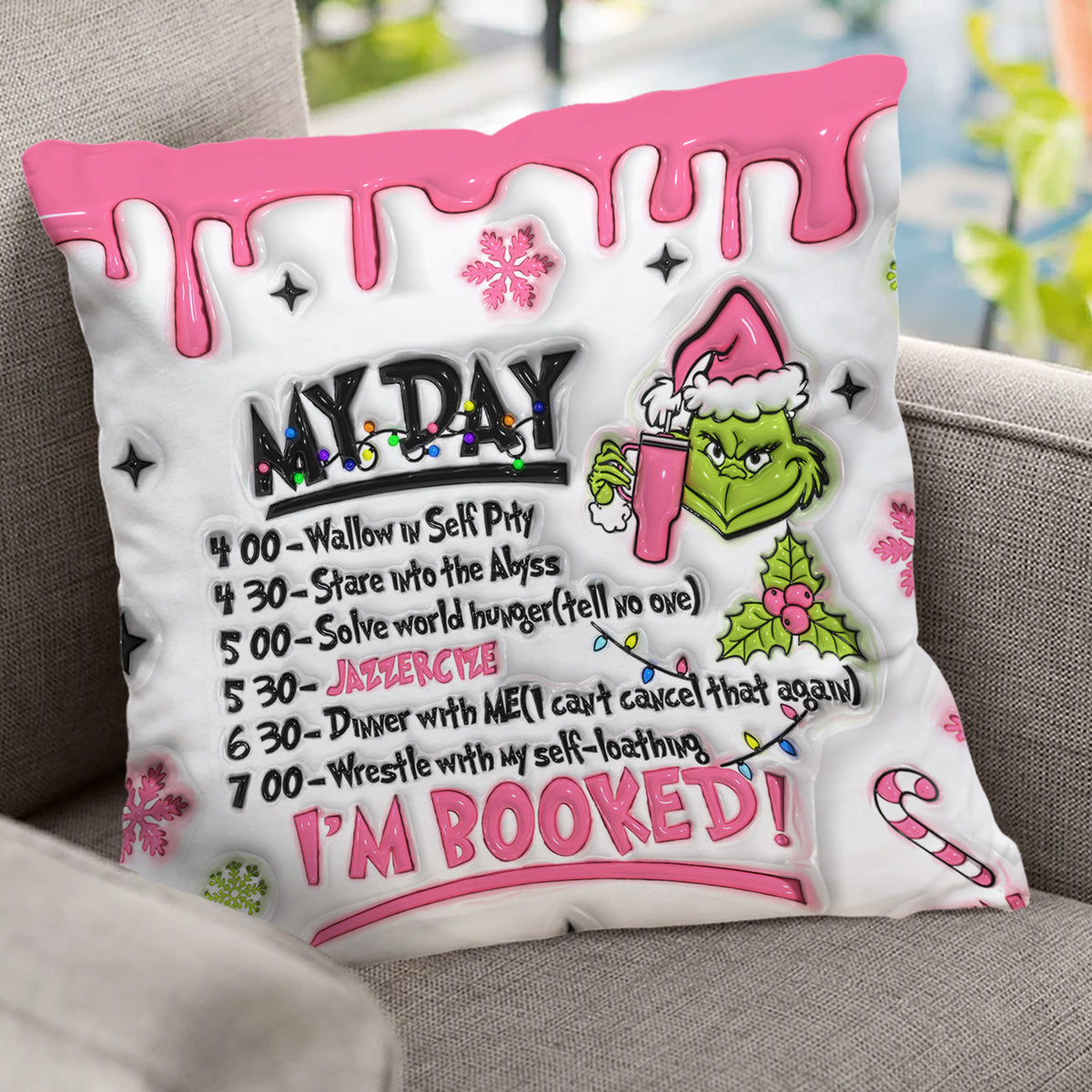 Personalized Grinch Christmas Throw Pillow with Custom Name