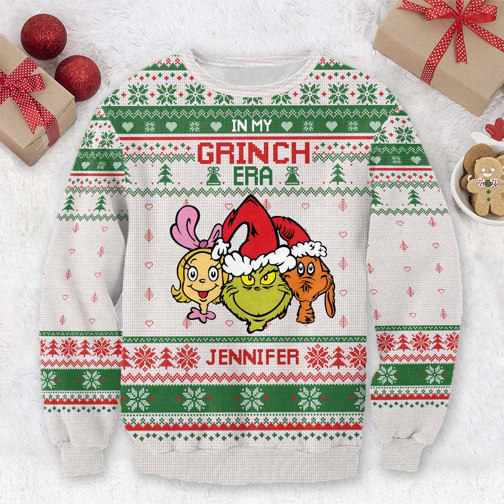 Personalized Grinch Era Ugly Sweater Custom Name Gift for Kids