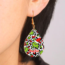 Load image into Gallery viewer, Personalized Grinch Wooden Earrings Custom Name Gift for Christmas
