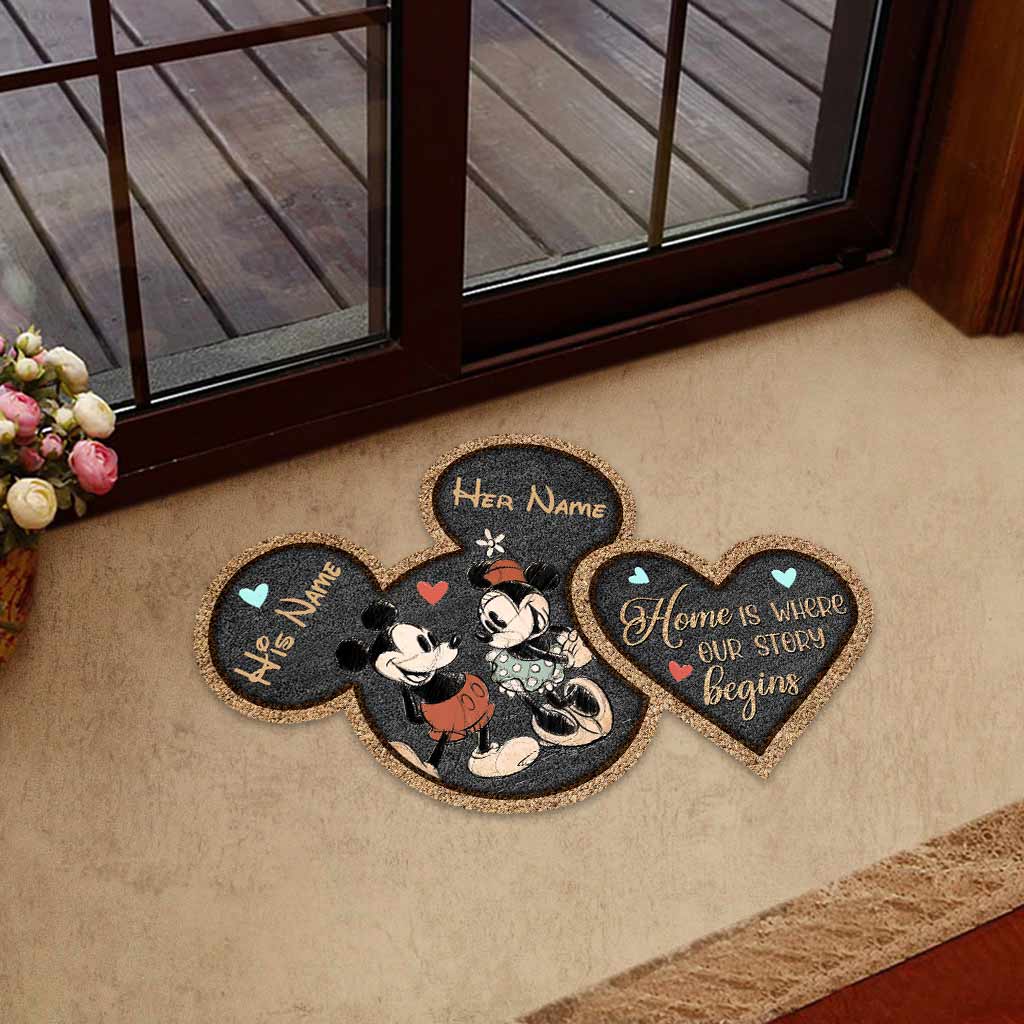 Personalized Mouse Shaped Doormat Custom Names Unique Couple Gift