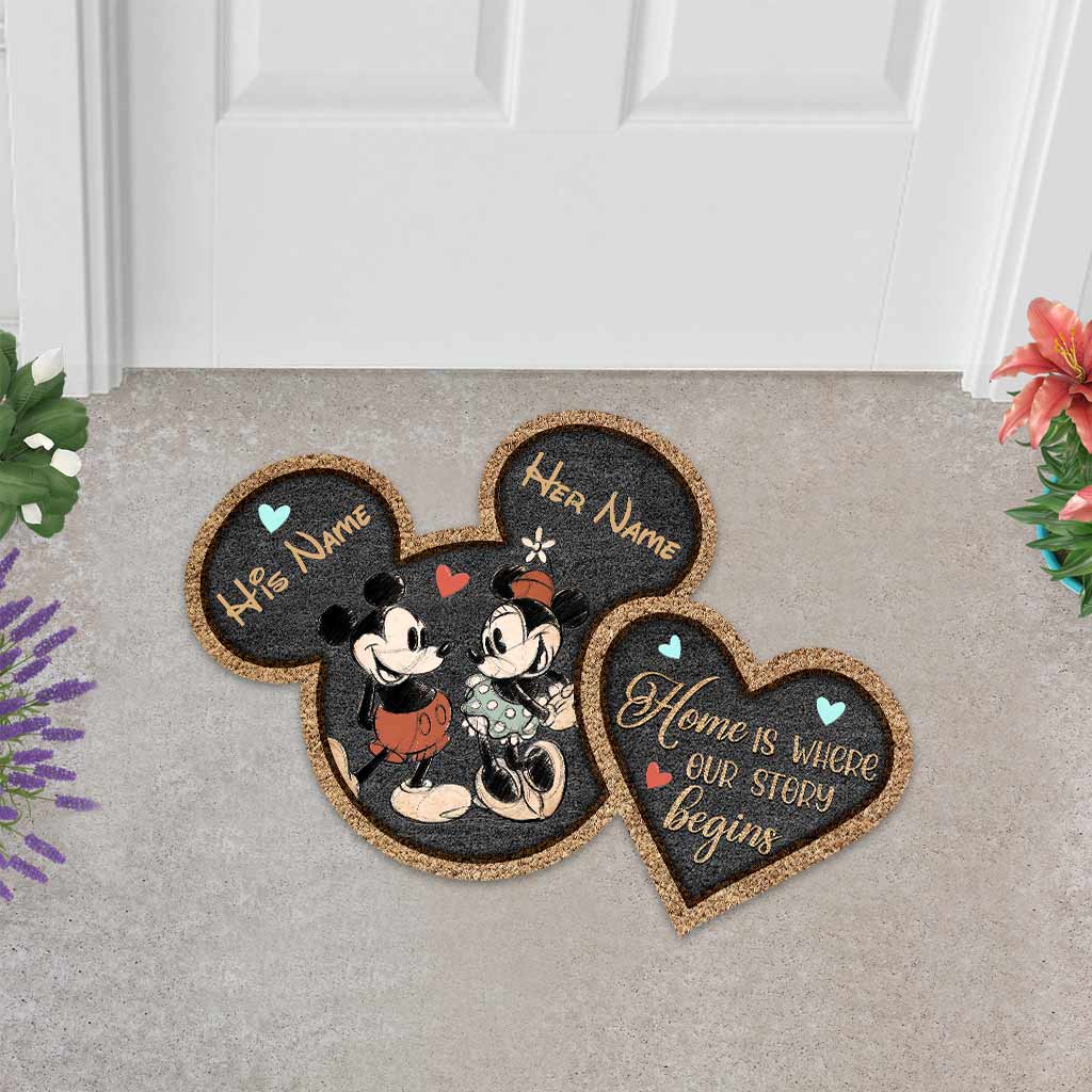 Personalized Mouse Shaped Doormat Custom Names Unique Couple Gift