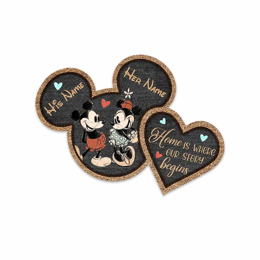 Personalized Mouse Shaped Doormat Custom Names Unique Couple Gift