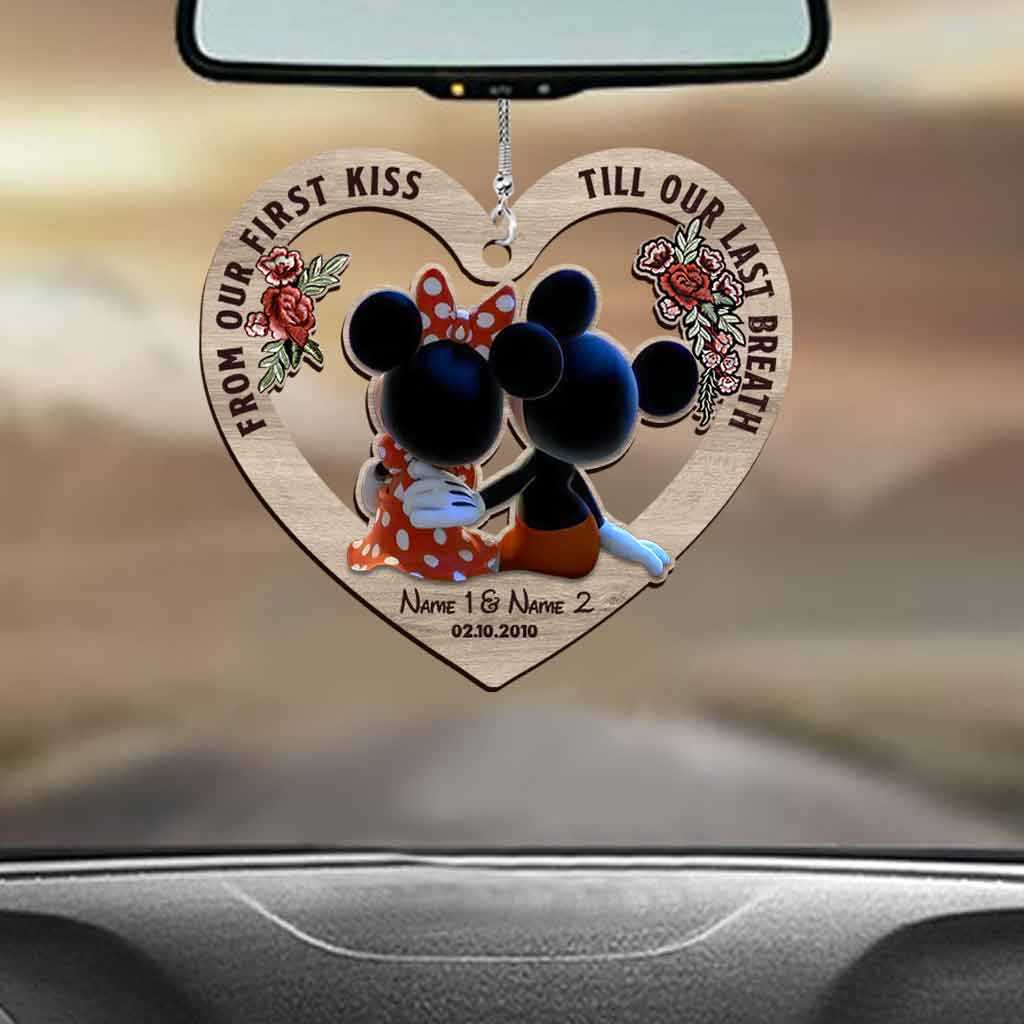 Personalized Heart Car Ornament Printed Both Sides Gift for Couples