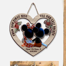Load image into Gallery viewer, Personalized Wood Sign From Our First Kiss Custom Names Engagement Gift
