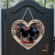 Load image into Gallery viewer, Personalized Wood Sign From Our First Kiss Custom Names Engagement Gift
