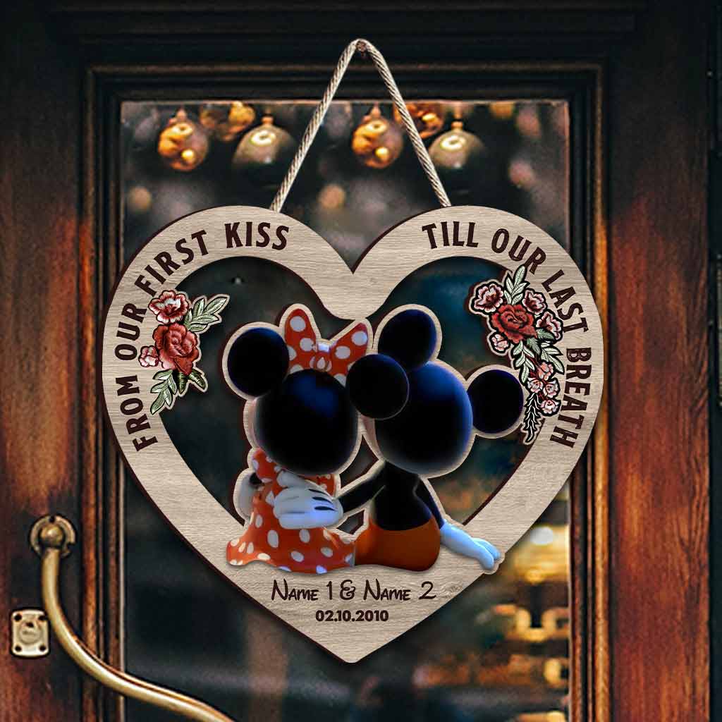 Personalized Wood Sign From Our First Kiss Custom Names Engagement Gift