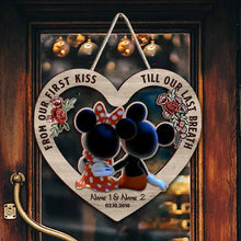 Load image into Gallery viewer, Personalized Wood Sign From Our First Kiss Custom Names Engagement Gift
