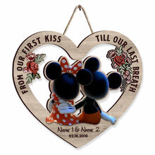 Load image into Gallery viewer, Personalized Wood Sign From Our First Kiss Custom Names Engagement Gift
