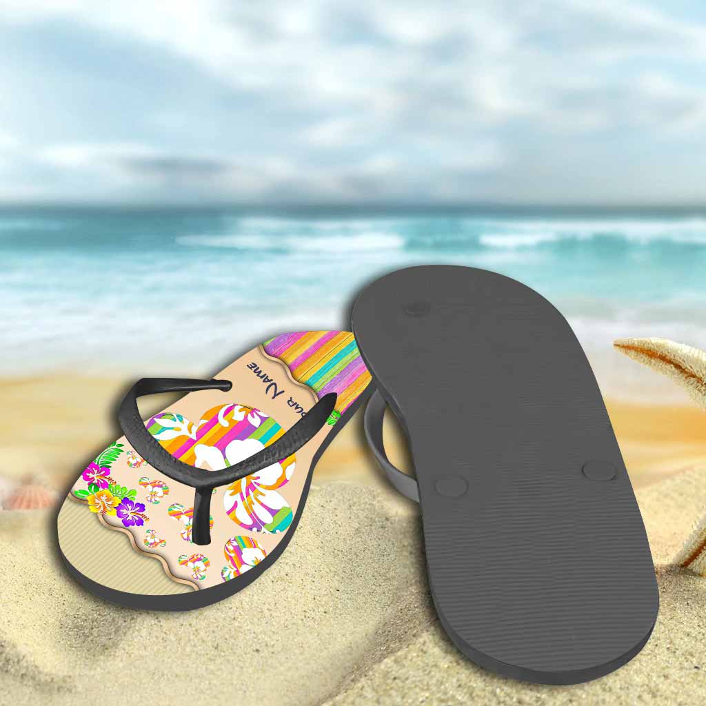 Personalized Summer Flip Flops with Custom Name - Beach Day Gift