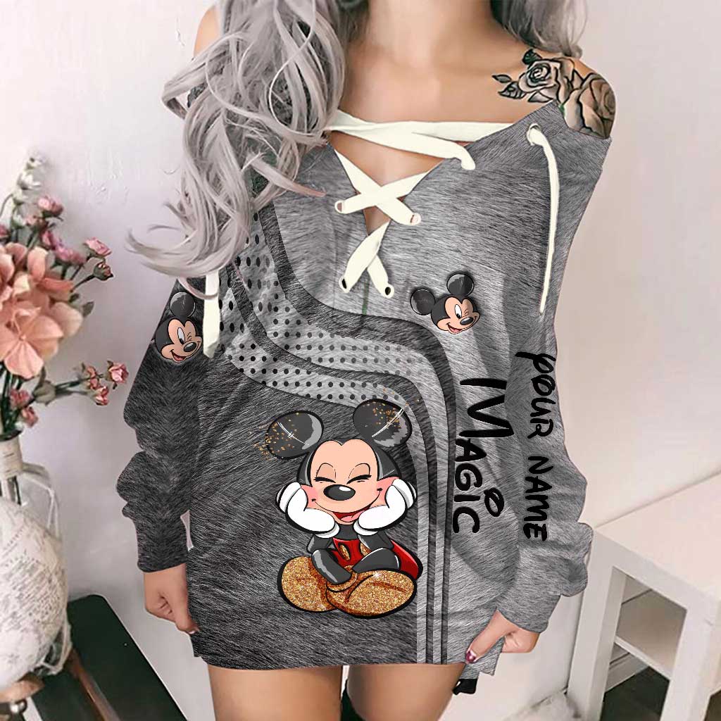 Personalized Off Shoulder Dress with Disney Mouse Graphic for Birthday