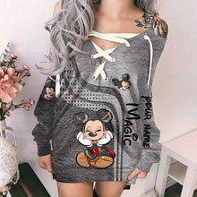 Load image into Gallery viewer, Personalized Off Shoulder Dress with Disney Mouse Graphic for Birthday
