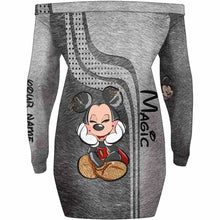 Load image into Gallery viewer, Personalized Off Shoulder Dress with Disney Mouse Graphic for Birthday
