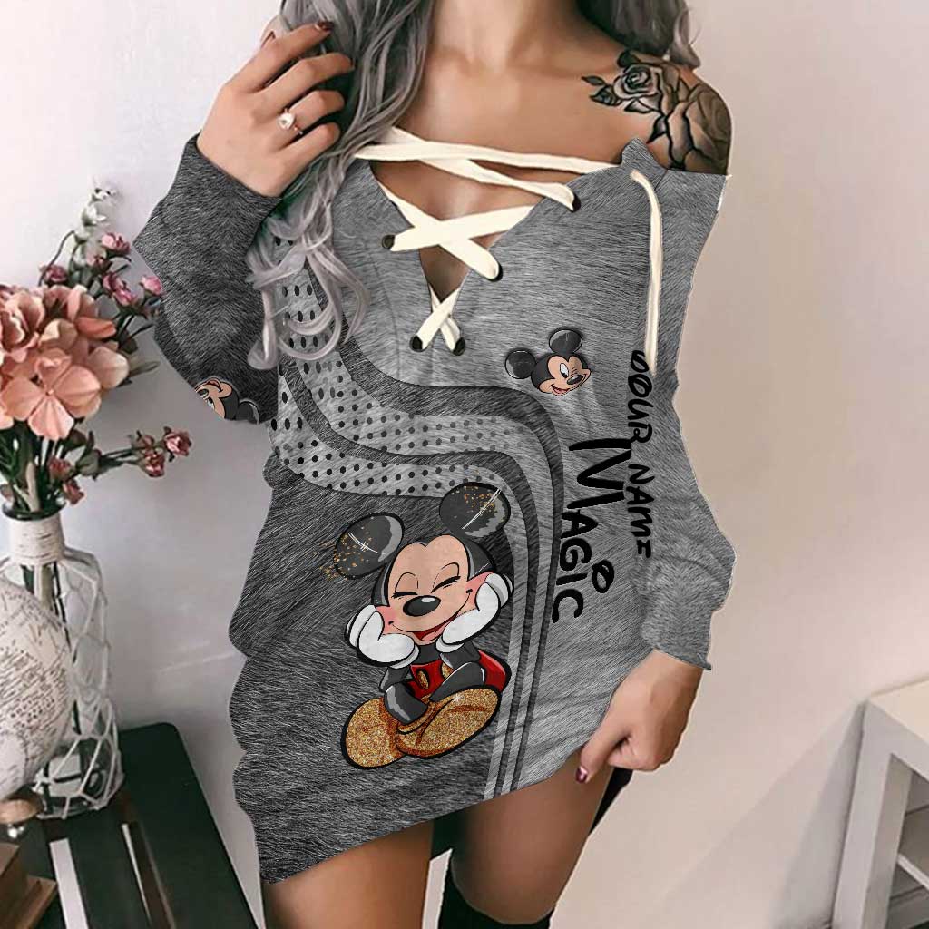 Personalized Off Shoulder Dress with Disney Mouse Graphic for Birthday