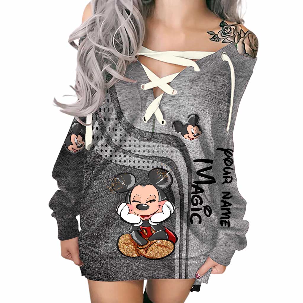 Personalized Off Shoulder Dress with Disney Mouse Graphic for Birthday