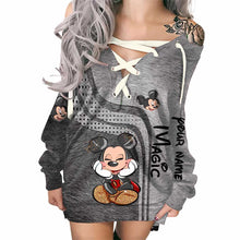 Load image into Gallery viewer, Personalized Off Shoulder Dress with Disney Mouse Graphic for Birthday
