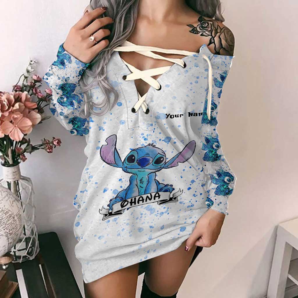 Personalized Off Shoulder Dress with Ohana Design for Girls