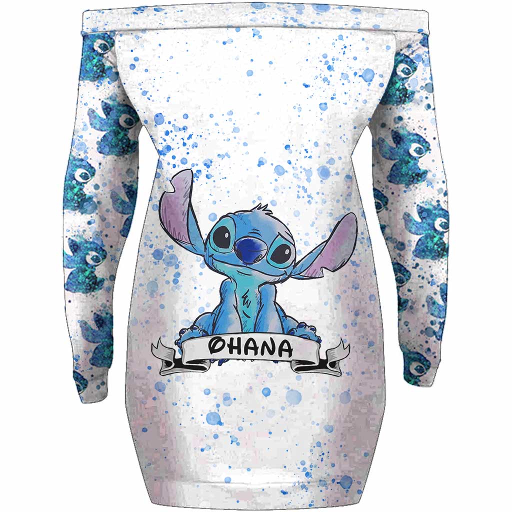 Personalized Off Shoulder Dress with Ohana Design for Girls