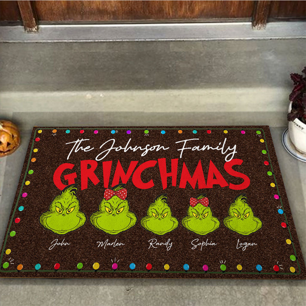 Personalized Grinch Christmas Doormat Custom Family Name Gift