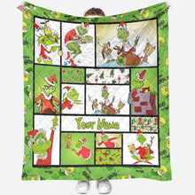 Load image into Gallery viewer, Personalized Grinch Christmas Quilt Custom Name Gift
