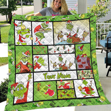 Load image into Gallery viewer, Personalized Grinch Christmas Quilt Custom Name Gift
