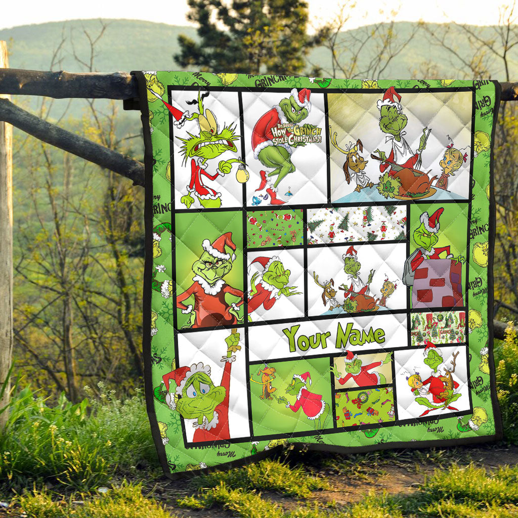 Personalized Grinch Christmas Quilt Custom Name Gift