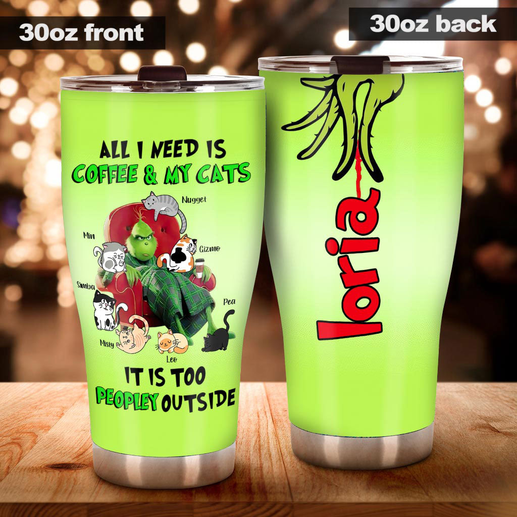 Personalized Coffee & Cats Tumbler Custom Name Gift for Cat Lovers