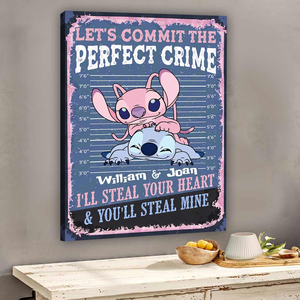 Personalized Couple Canvas Print Let's Commit The Perfect Crime - Custom Name Gift for Engagement/Wedding Anniversary