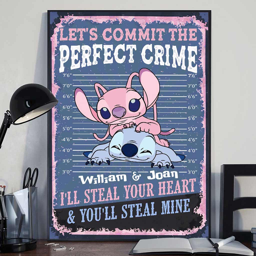 Personalized Couple Canvas Print Let's Commit The Perfect Crime - Custom Name Gift for Engagement/Wedding Anniversary