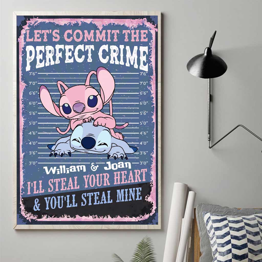 Personalized Couple Canvas Print Let's Commit The Perfect Crime - Custom Name Gift for Engagement/Wedding Anniversary