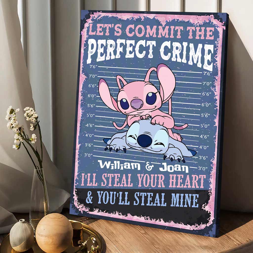 Personalized Couple Canvas Print Let's Commit The Perfect Crime - Custom Name Gift for Engagement/Wedding Anniversary